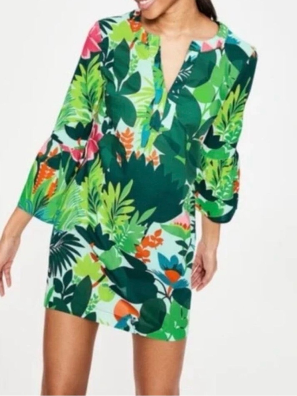 Boden Jodie Tropical Kaftan Dress Coverup Womens‎ Size 6 Green Beachy Parrots